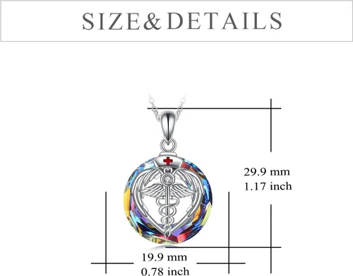 Miniatura 4 de YFN Collar con colgante de plata de ley con temática de ángel caduceo de 17.7in (collar de enfermera) (collar de enfermera)