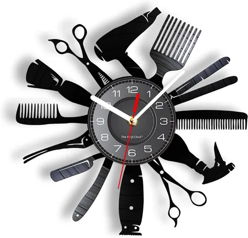 Reloj de pared de 12 pulgadas, herramientas de modelado, estilista, disco de vinilo, reloj de pared, peluquería, peluquería, decoración, reloj,