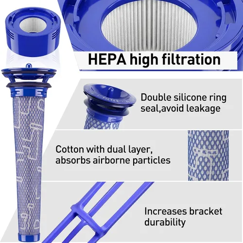 Miniatura 4 de Paquete de 8 filtros de vacío de repuesto para Dyson V7, V8 Animal y V8 Absolute Vacuum, 4 postes, 4 prefiltros, reemplaza la pieza # 965661-01