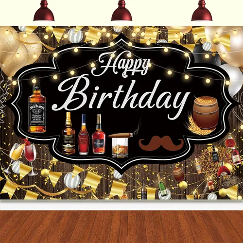 Telón de fondo de whisky, 7 x 5 pies, pancarta de fondo de whisky para decoraciones de fiesta de hombres Negro