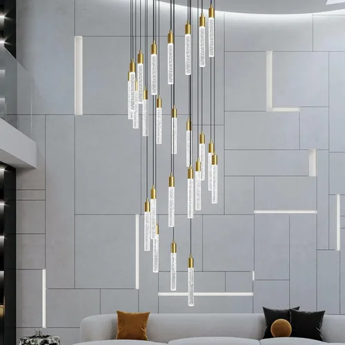 Candelabro moderno de 24 luces para sala de estar, acabado de latón dorado, luces colgantes de techo LED regulables, 144 W, 6000 K, escaleras,
