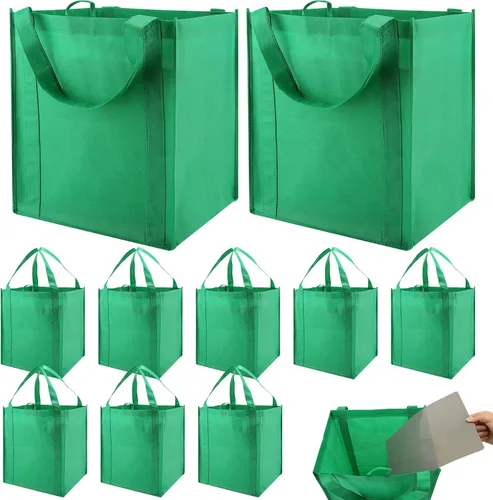 Miniatura 10 de NERUB Juego de 10 bolsas de comestibles reutilizables de servicio pesado, bolsas de compras, bolsas grandes para comestibles con fondo reforzado