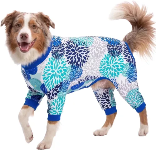 Miniatura 10 de LovinPet - Pijama y camiseta de algodón puro para perros gigantes, diseño a rayas de color amarillo y negro, de 4 patas, protección que cubre todo
