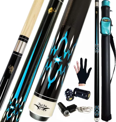 Tai ba cues Taco de billar profesional de 2 piezas + estuche rígido, punta de 0.512 in, 58 pulgadas, palo de billar profesional de madera dura de