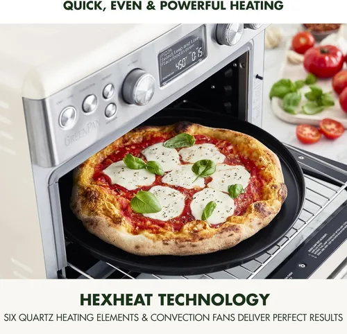 Miniatura 7 de GreenPan Horno de convección Elite 13 en 1 y freidora de aire, bandeja de cerámica sin PFAS y bandeja para pizza, estantes ajustables, ajustes Crema