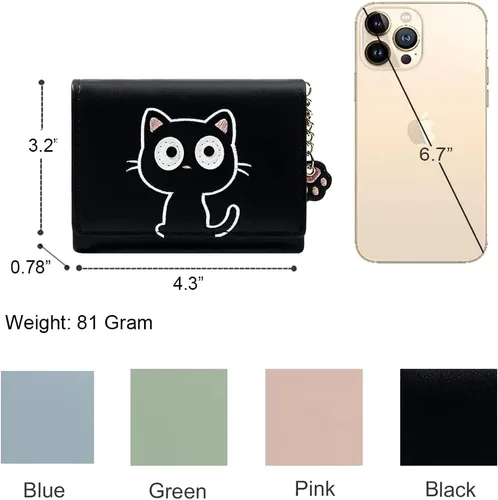 Miniatura 4 de Sunwel Fashion Lindo portatarjetas con diseño de gato pequeño - Estuche para tarjetas con cremallera de acordeón, bolsillos para efectivo, monedero