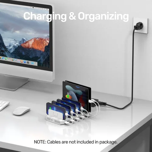 Miniatura 5 de Unitek Estación de carga múltiple, cargador USB de 10 puertos para múltiples dispositivos con tecnología SmartIC y divisores ajustables, soporte