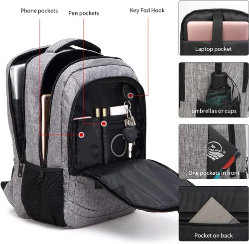 Miniatura 3 de Monsdle Mochila de viaje para laptop, mochilas antirrobo con puerto de carga USB, mochilas de viaje, bolsa de trabajo de negocios de 15.6 pulgadas