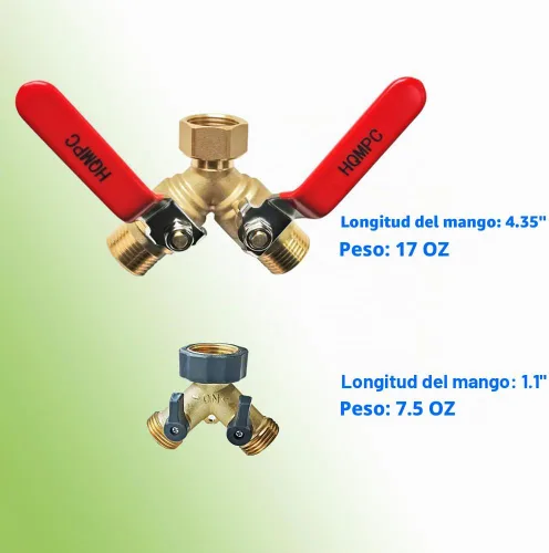 Miniatura 4 de HQMPC Divisor de válvula Y de manguera de jardín con mango largo de acero inoxidable - Adaptador de agua de latón de 2 vías, rosca GHT de 3/4