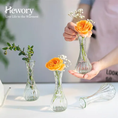 Miniatura 4 de Hewory Juego de 12 jarrones de cristal pequeños para flores, jarrones transparentes a granel, bonitos jarrones de vidrio para centros de mesa, mini