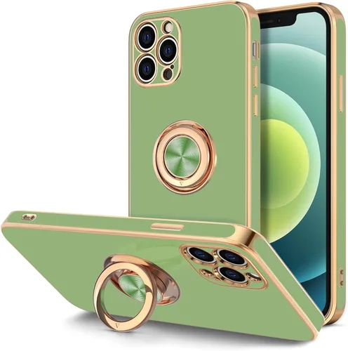 Miniatura 11 de Hython Funda para iPhone 12 Pro Max con Soporte de Anillo [Soporte Magnético Giratório de 360°] [Forro de Microfibra Suave] Borde Chapado en Oro