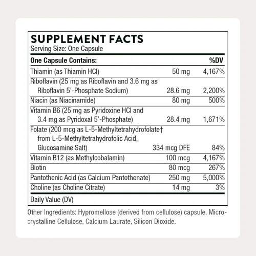 Miniatura 2 de THORNE - Complejo B para el estrés - Vitaminas B2, B6, B12 y folato en formas altamente absorbibles y activas - Vitamina B5 extra para apoyo