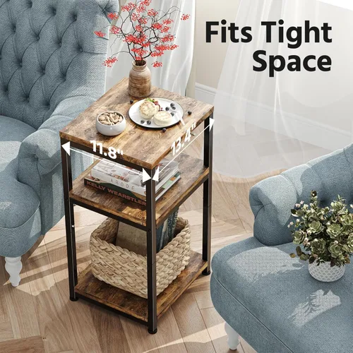 Miniatura 4 de Simple Trending Mesa auxiliar de 3 niveles, Mesa lateral Mesa de sofá para sala de estar, Estante de almacenamiento de mesita de noche, Marrón