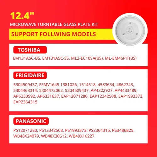 Miniatura 7 de Juego de placa giratoria de vidrio Toshiba de 12.4 pulgadas + anillo de rodillo + patas de acoplamiento – Reemplazo para microondas EM131A5C-BS