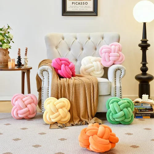 Miniatura 2 de Xuyier Bola de almohada de nudo, almohadas decorativas con tela de terciopelo para sofá cama, decoración de 12 pulgadas, cojines cuadrados anudados