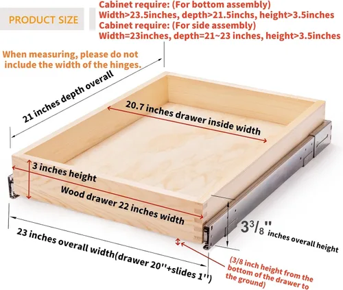 Miniatura 3 de Mulush Organizador de cajón de madera deslizante de cierre suave de 22 pulgadas de ancho x 21 pulgadas de profundidad x 3 pulgadas de alto
