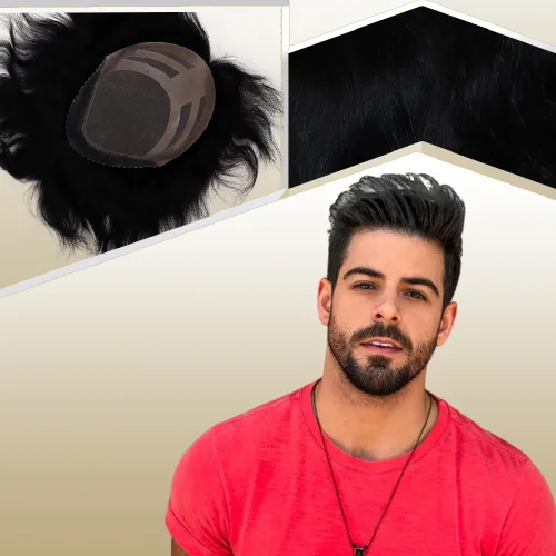 Miniatura 26 de Sistema de reemplazo de cabello humano para hombre, tupé para hombre, piel fina con parte superior de encaje mono y la parte trasera de poliuretano