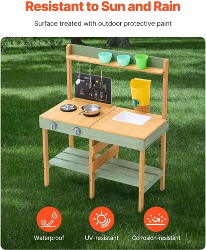 Miniatura 2 de VEVOR Cocina de juego de madera, cocina de barro al aire libre para niños, juego de cocina para niños pequeños, juego de cocina para niños