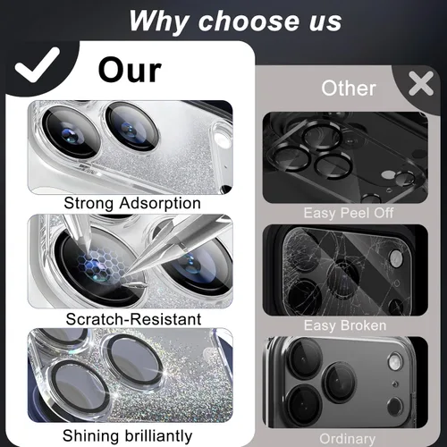 Miniatura 6 de surundo Protector de cámara para iPhone 17 Pro, diseño de purpurina brillante que fluye líquido, funda para teléfono con arena movediza y protección