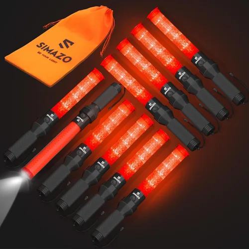 Miniatura 11 de Paquete de 2 varitas de tráfico, varita de control de tráfico de 21 pulgadas con LED blanco en la parte superior, bastón de señal de seguridad