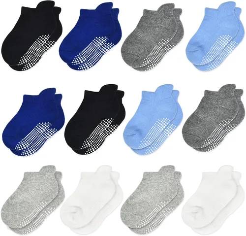 Tphon Non Slip Toddler Socks 12 Pairs Infant Baby Kids Grip Socks for Boy Girls Anti Skid Ankle Socks for 0-7 Year Children