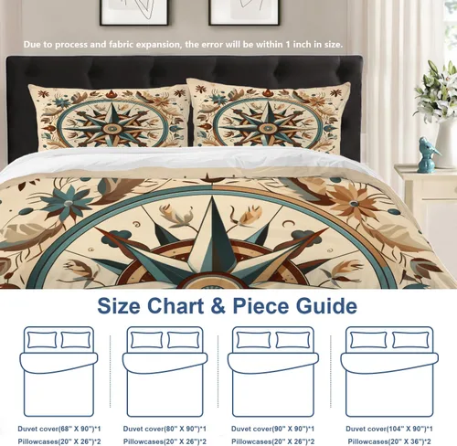 Miniatura 7 de Batmerry Compass Rose Twin Size 3 Pieces Bedding Duvet Cover Sets, Soft Fluffy Floral Themed Design 100% Cotton Printed Duvet Cover for All Season