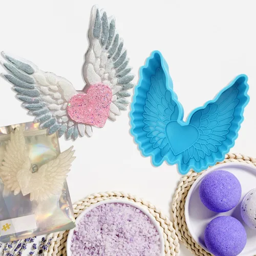 Miniatura 5 de Molde de silicona Freshie para automóvil con alas de corazón, para perlas aromáticas, velas de jabón, cera y arcilla, molde de yeso