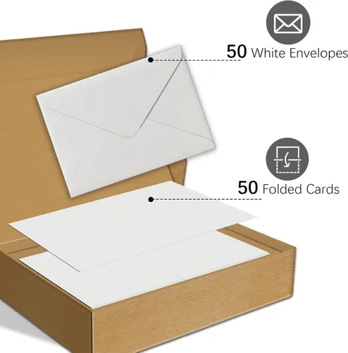 Miniatura 3 de Paquete de 50 tarjetas de acuarela plegables en blanco con sobres de 4 x 6 pulgadas, 140 lb peso pesado, 100% algodón, blanco, sin ácido, tarjetas