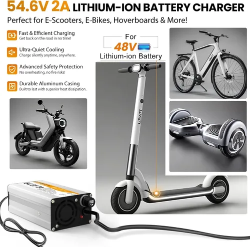Miniatura 2 de Cargador de 54.6V 2A para batería de iones de litio de 48 V, cargador de bicicleta eléctrica, cargador de scooter eléctrico, cargador de reemplazo