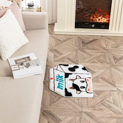 Miniatura 6 de ZSCYD-yingda1992 Alfombra de baño con forma de vaca lechera, animales en forma de caja de leche, antideslizante, bonita alfombra de baño