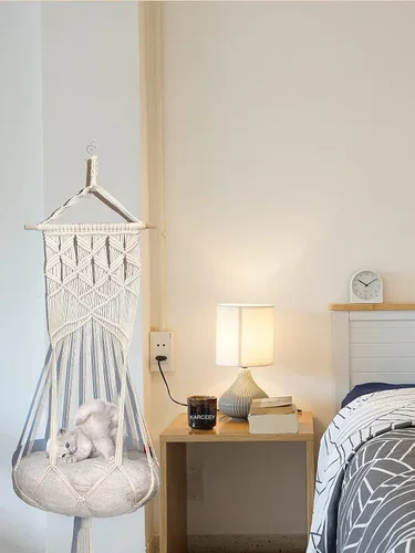 Miniatura 5 de KARCEEY Hamaca de macramé para gatos, cama colgante de macramé para gatos con cojín de hierba gatera y kit para colgar