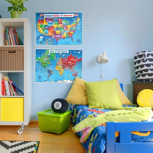Miniatura 7 de Momo & Nashi Mapa de Estados Unidos para niños y mapas del mundo para niños, juego de 2 piezas – 24 x 16 pulgadas – Carteles impermeables para aula