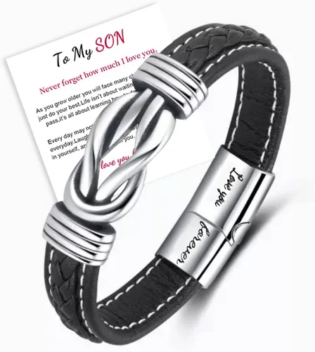 Miniatura 2 de Relleno de Regalo para Adolescentes Hijo/Nieto Regalo para Chicos Teens Pulsera de Cuero para Hombres, “Te Amo Para Siempre”Pulsera de Hombre