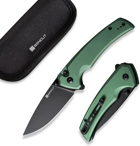 Miniatura 11 de Navaja de bolsillo con botón de bloqueo de Sencut para EDC, navaja plegable serena, muesca para el pulgar y abridor plegable, mango de aluminio