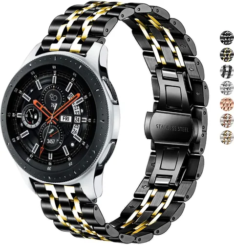 Miniatura 10 de DEALELE Correa compatible con Samsung Gear S3 / Galaxy Watch 1.811 in / Galaxy Watch 3 1.772 in, 0.866 in 7 filas correa de repuesto de metal de Oro
