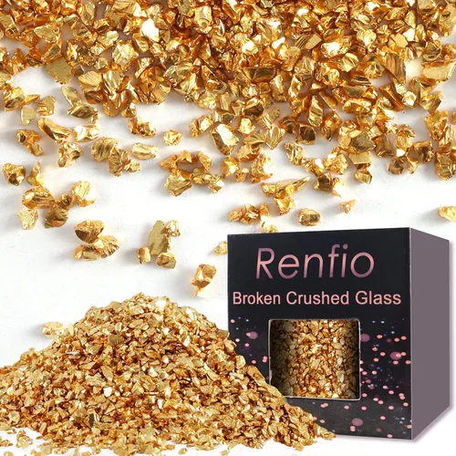 Miniatura 18 de Renfio Fragmentos de purpurina de vidrio triturado roto de 0.079 a 0.157 pulgadas, irregulares, pequeños chips metálicos gruesos, 7 onzas (7.05 oz)