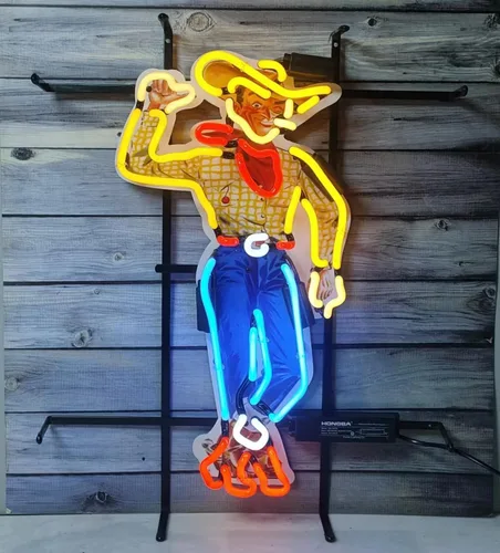 Letreros de neón para decoración de pared Las Vegas Cowboy Sign Lámpara de luz con alta definición Vivid Printing Tech Artwork vidrio Neon Glass