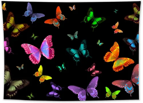 Miniatura 14 de LB Tapiz de mariposa Trippy para colgar en la pared, manta de tapiz estético psicodélico negro, decoración de pared de insectos de polilla colorida