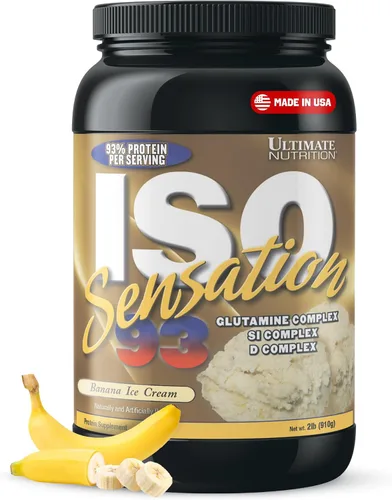Ultimate Nutrition ISO Sensation 93 polvo aislante de proteína de suero puro con 1.06 onzas de proteína de bajo contenido de carbohidratos, proteína