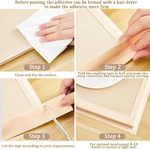 Miniatura 6 de CRASPIRE Cinta selladora de calafateo de 1.4 pulgadas x 10.5 pies, de PVC, color beige, autoadhesiva, impermeable, sellador de calafatas, moldura