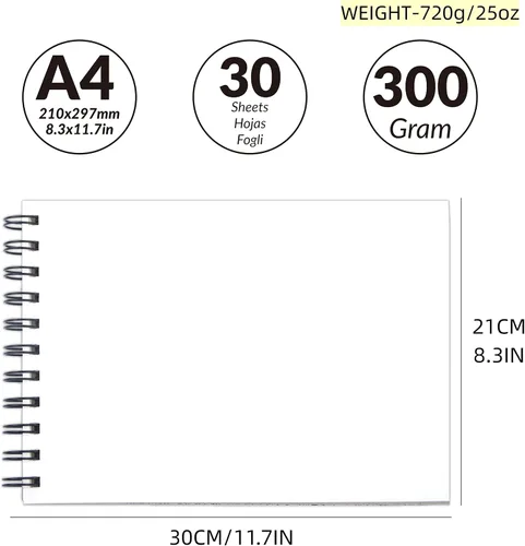 Miniatura 2 de Cuaderno de dibujo de acuarela encuadernado en espiral para principiantes, artistas y profesionales, tamaño portátil de 11.7 x 8.3 pulgadas, 140