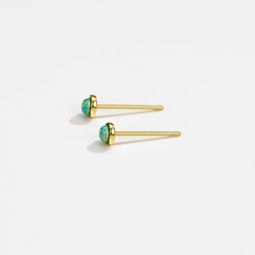 Miniatura 4 de Aretes de ópalo chapados en oro de 18 quilates con piedras preciosas pequeñas y apilables para mujeres y niñas, Plata Gema, Ópalo