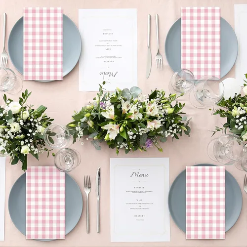 Miniatura 7 de Whaline Servilletas de papel desechables a cuadros de búfalo de color rosa claro, 3 capas, para cena de boda, toalla de mano para cumpleaños, novia