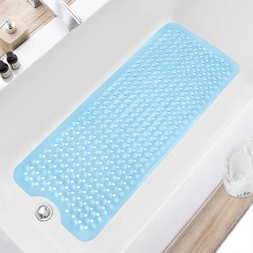 Miniatura 16 de TEESHLY - Alfombra para bañera y ducha, antideslizante de 40 x 16 pulgadas, tamaño extralargo y lavable a máquina, con orificios de drenaje y Negro