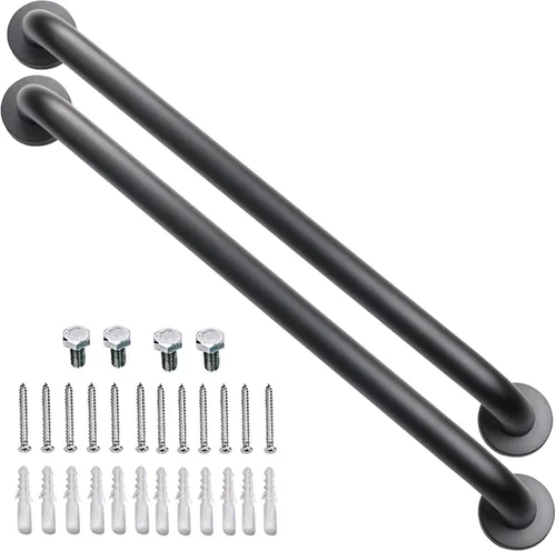 Paquete de 2 barras de agarre negras para ducha de 24 pulgadas, mango de acero inoxidable para baño, barra de equilibrio de ducha de baño, soporte