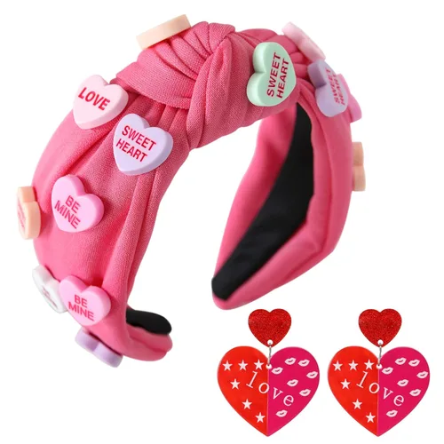 Miniatura 10 de Diademas de corazón de caramelo para el día de San Valentín para mujer, diadema de corazón de conversación de amor con diamantes de imitación