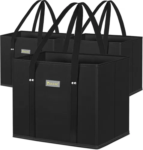 Miniatura 18 de BALEINE Paquete de 3 bolsas de comestibles reutilizables, bolsas de compras plegables para comestibles con parte inferior reforzada y asas