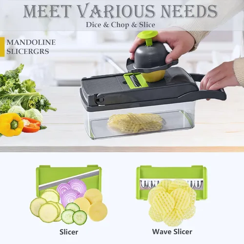 Miniatura 4 de Picador de verduras, picador de cebolla, picador de alimentos multifuncional 13 en 1, cortador de verduras de cocina, picador de verduras Gris