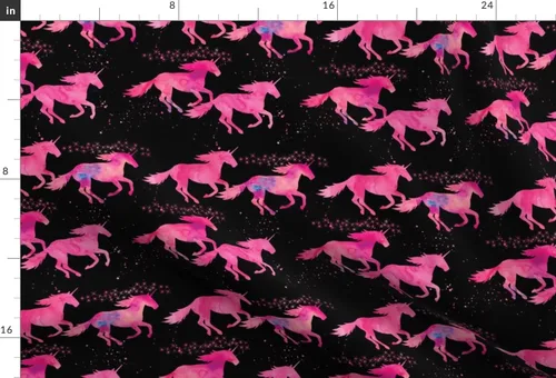 Miniatura 3 de Spoonflower Tela – Unicornios de acuarela negro rosa mágico impreso en tela de gasa cuarto gordo – costura moda vestidos decoración del hogar