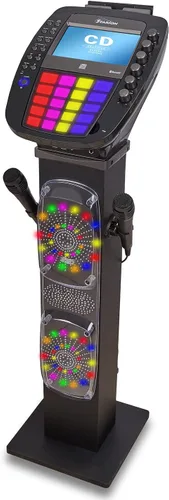 Starion KS877-B Sistema de Karaoke Pedestal CD+G l Altavoces estéreo incorporados y soporte para tableta l 2 USB l Efectos de luz multicolor l 2